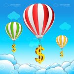 Colourful Hot Air Balloons with Dollar Symbols in Sky